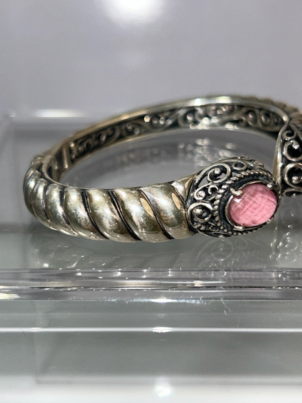 NWOT Carolyn Pollack Sterling Silver Genuine Rose Quartz Doublet Cuff Bracelet - Picture 4 of 10
